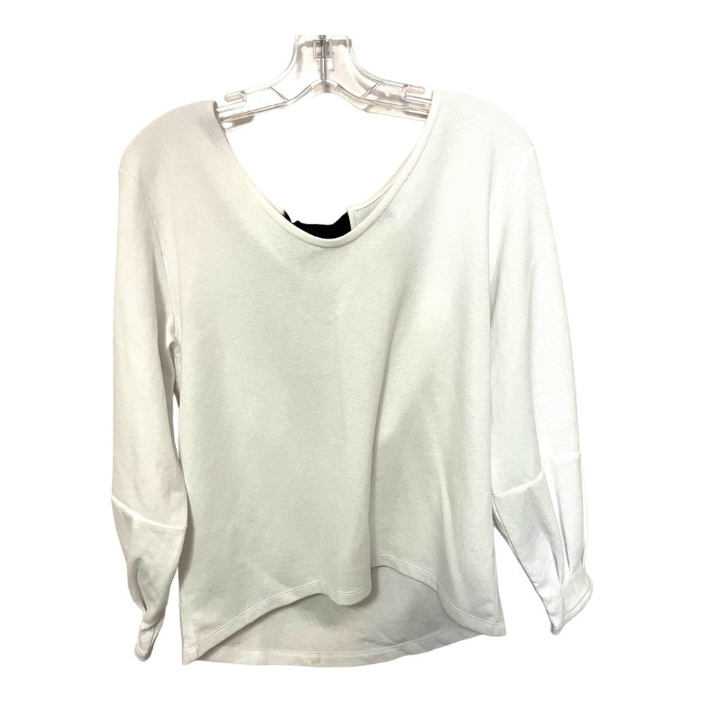 HALOGEN White Long Sleeve Short With Black Tie Back Size S